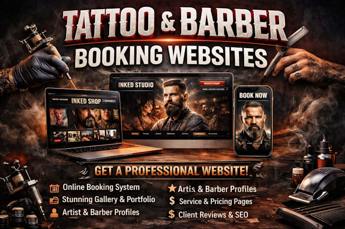 design responsive tattoo website tattoo studio barbers booking website