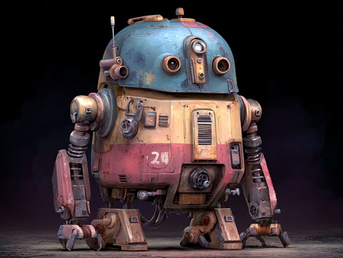 create a unique and detailed robot character illustration