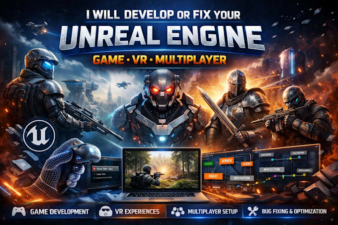 develop or fix your unreal engine game, gameplay, VR, or multiplayer