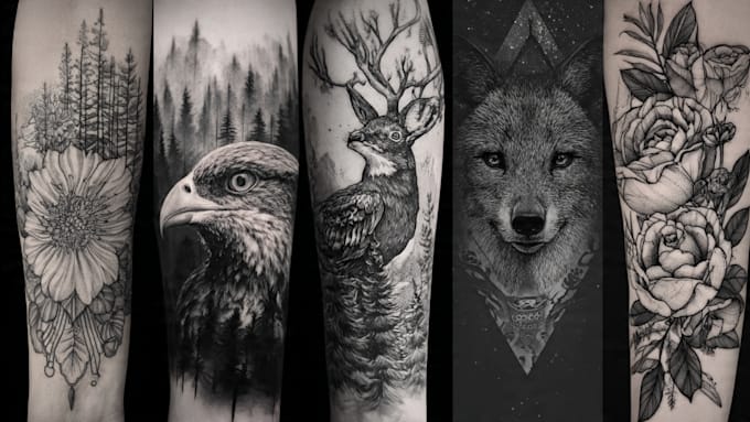 hand draw a custom black and white tattoo design