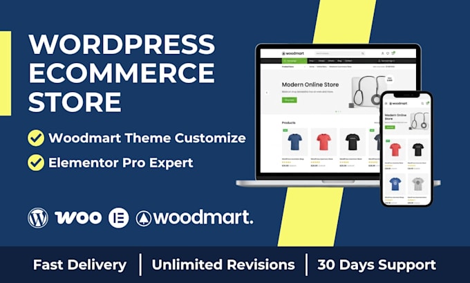 create wordpress ecommerce online store with woodmart, elementor expert
