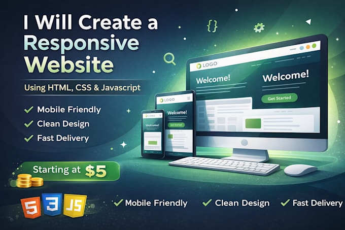 create a responsive website using HTML, CSS, and javascript