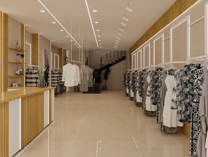 redesign clothing store interior, commercial space cgi rendering,3d retail store