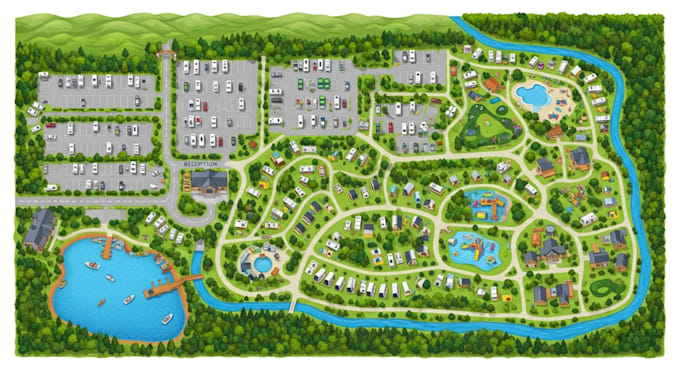 design rv park maps, campground maps and resort maps in vector illustrator
