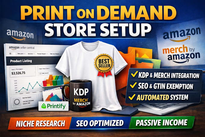 setup amazon print on demand store setup kdp merch integration product system