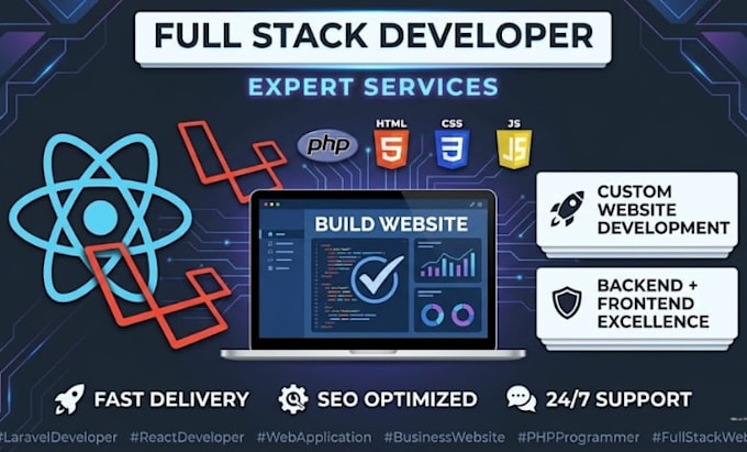 do website development as full stack web developer, PHP laravel HTML CSS react