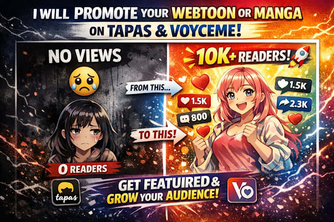 promote your webtoon, webcomic, or manga on tapas, voyceme fast