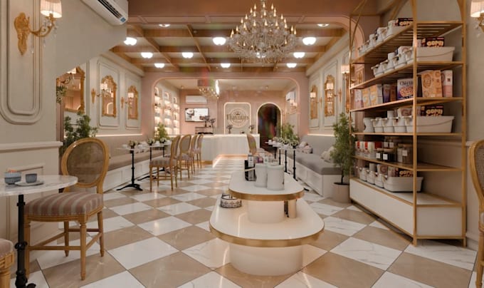 design 3d luxury boutique,retail interior layout,photorealistic cafe render