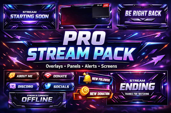 design a professional twitch stream pack, panels and alerts
