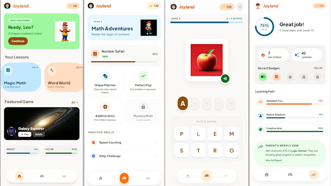 develop a kids learning app with games and educational content