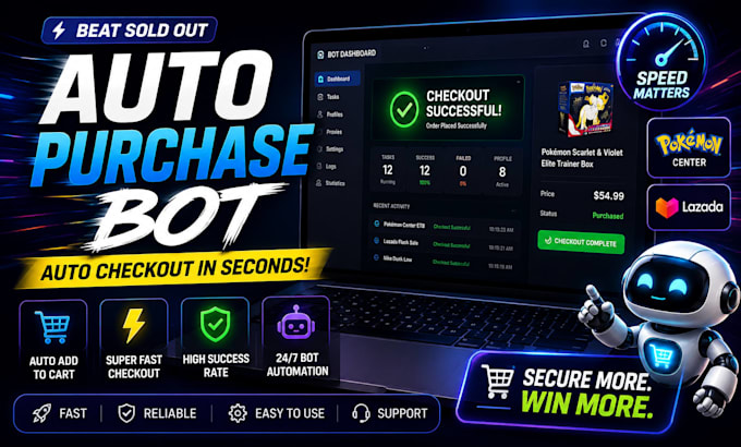 do autopurchase bot, auto checkout bot, pokemon bot, lazada bot, auto buying bot