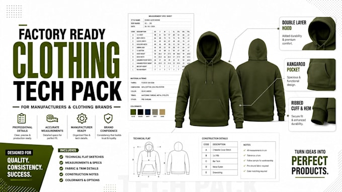 create fashion tech pack, clothing tech pack for manufacturers, bom and grading