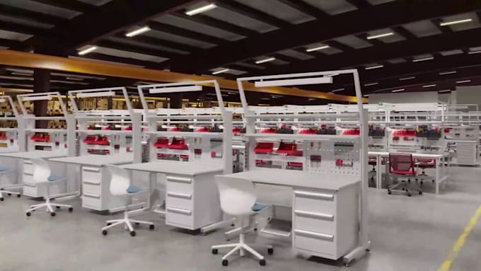create realistic 3d industrial manufacturing factory renovation animation video