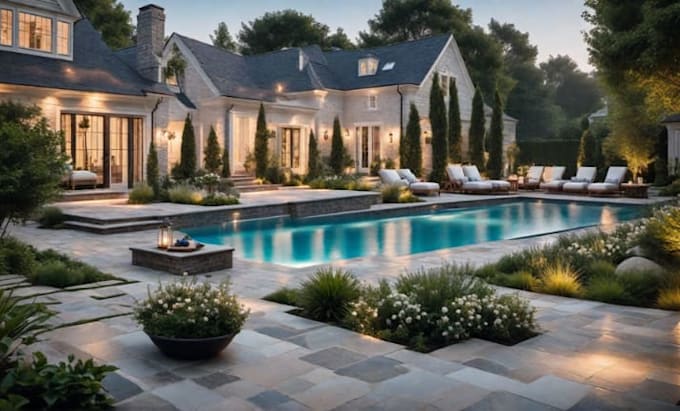 3d garden design landscape rendering pool patio terrace backyard