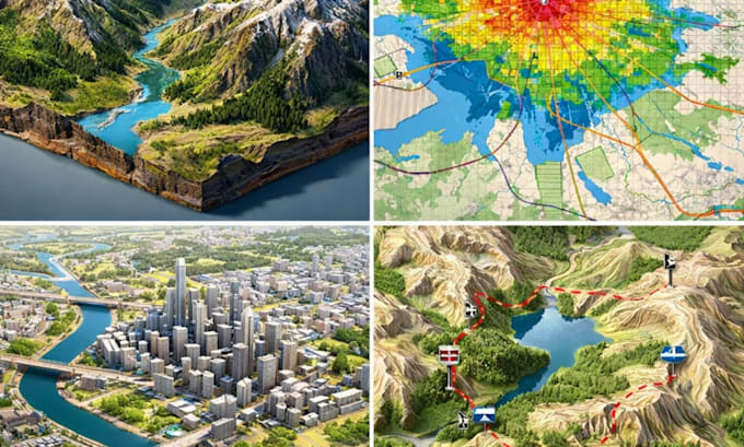 design realistic 3d terrain map, topographic map, landscape and 3d printable map