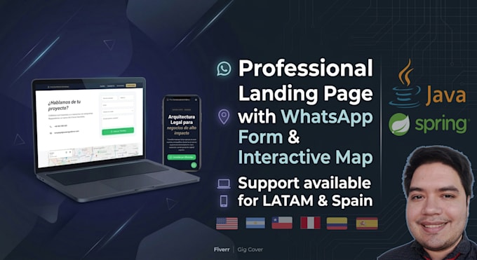 build a responsive landing page with whatsapp form and map