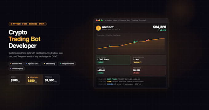 build a professional python crypto trading bot for binance or any exchange