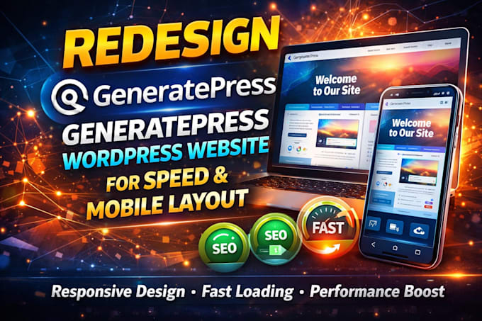 redesign generatepress wordpress website for speed and mobile layout