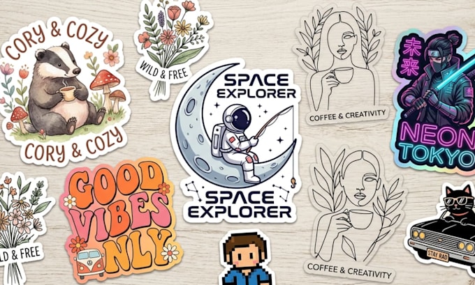 design custom stickers, vector stickers and badge logo