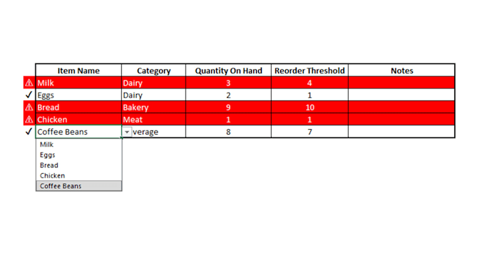 create a simple custom inventory spreadsheet in excel or google sheets