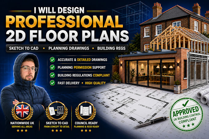 design UK planning drawings, 2d floor plans, and building regulations