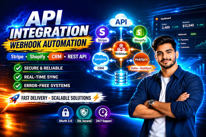 build API integration, stripe, shopify api, crm sync, oauth2, webhook automation