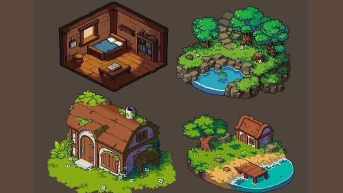 isometric pixel art pixel game art 2d sprite sheet pixel map assets background