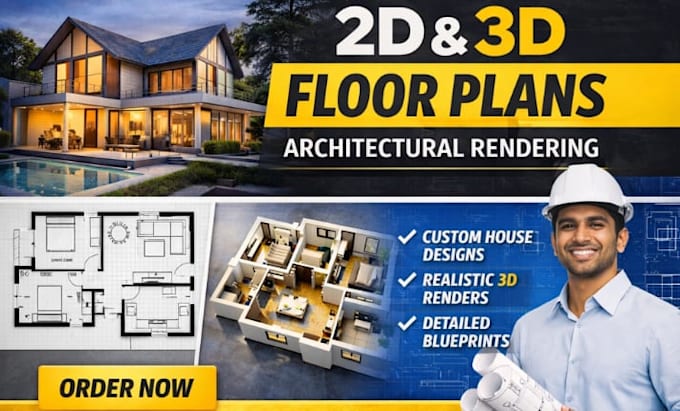 create house plans 2d drawings and 3d architectural rendering