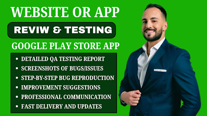 provide qa user testing for your website web app mobile app saas android testing