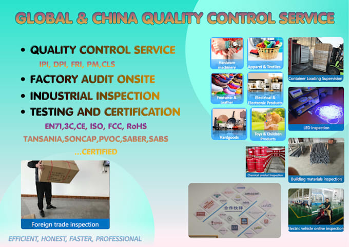 do product quality control, factory audit, testing and certification