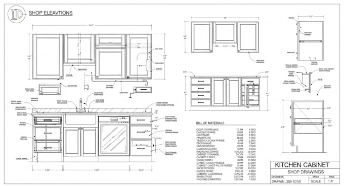 make detailed shop drawing for kitchen cabinets