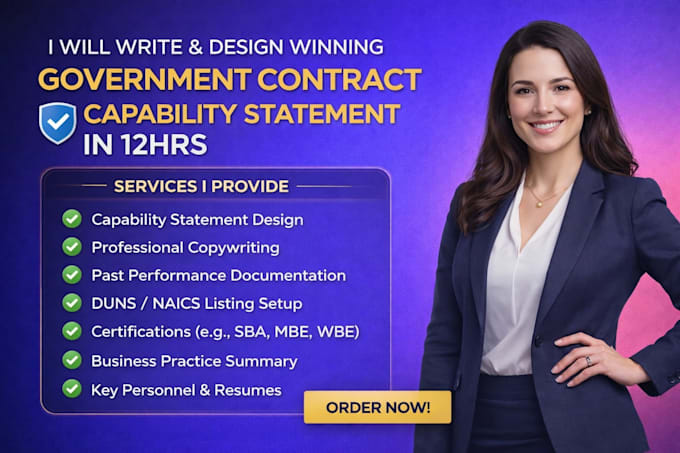 write and design winning government contract capability statement in 12hrs