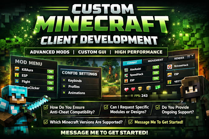 create a custom minecraft client with advanced mods and custom gui
