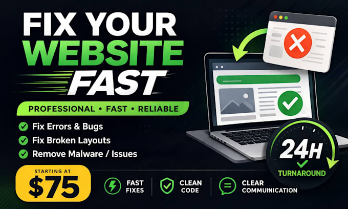 fix your broken website fast HTML, wordpress, bugs, errors