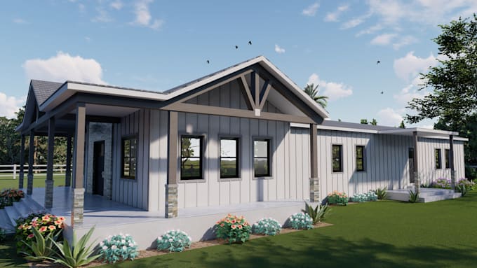 design 3d house exterior facade modelling and rendering