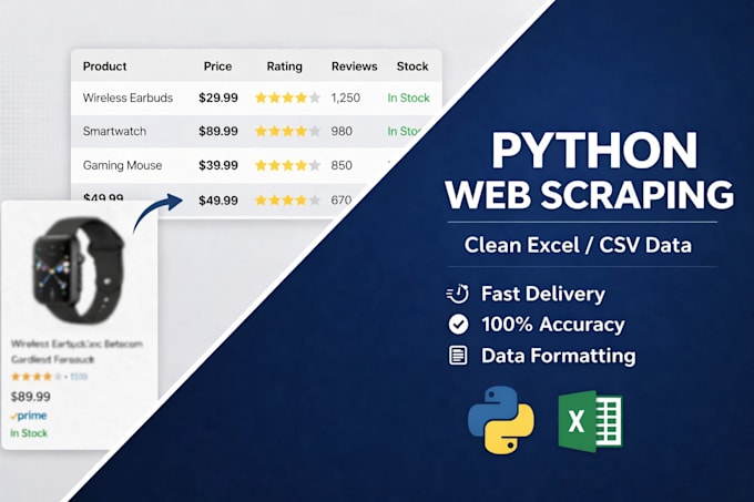 do web scraping and data extraction to excel using python