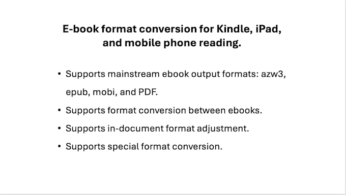 convert the document format to azw3 epub or mobi