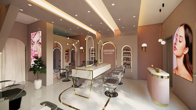 design modern 3d interior for beauty salon, barber shop, clinic, spa,nail salon