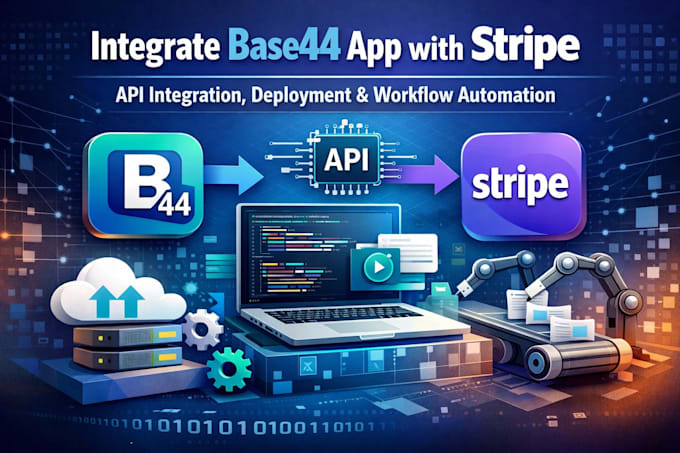 integrate base44 app with stripe, API integration, deployment and workflow