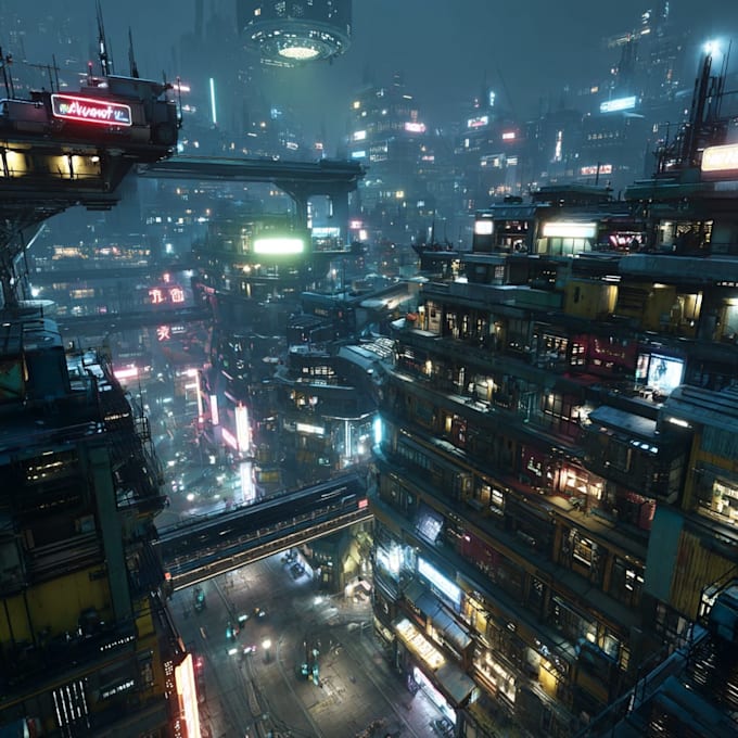 Do concept art cyberpunk sci fi, futuristic city by Esutouray | Fiverr