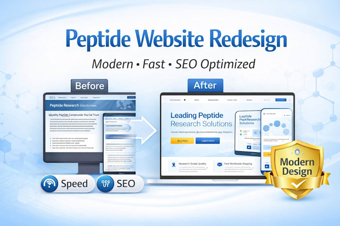 redesign peptide website modern SEO optimized fast responsive design