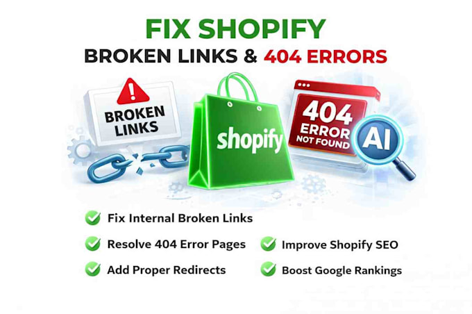 fix shopify technical seo issues broken links 301 redirect 404 errors 302