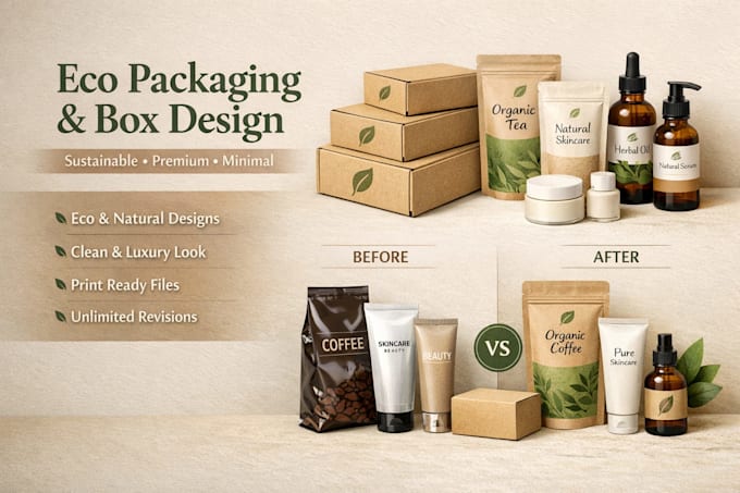 Do eco friendly packaging design, premium box, label, pouch label and ...