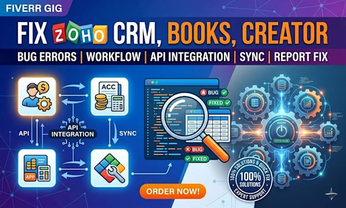 fix zoho CRM books creator bug errors workflow API  integration sync report fix