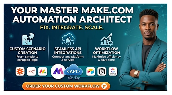 build make com automation workflows, zapier automation and API integrations