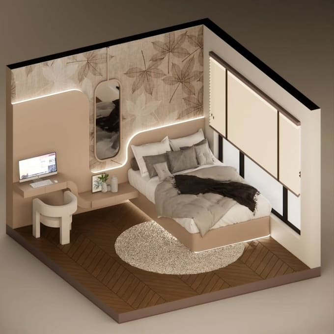 create modern interior design in 3d