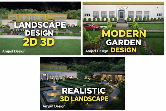 design front yard backyard landscape in 2d 3d