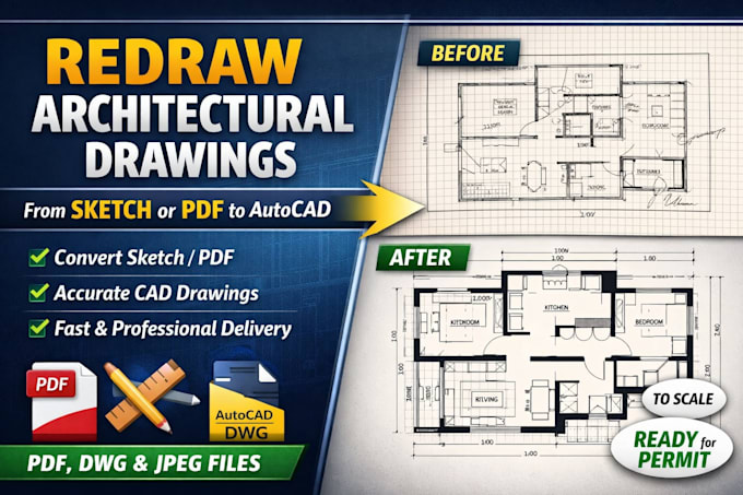 convert sketch or PDF to autocad architectural drawing