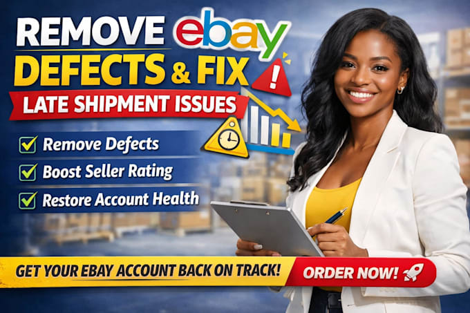remove ebay transaction late shipment defects and make account above standard