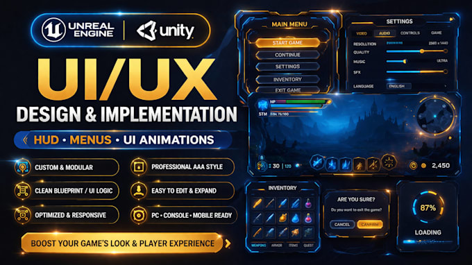 Design and implement professional ui ux, hud, menus in unreal engine ...